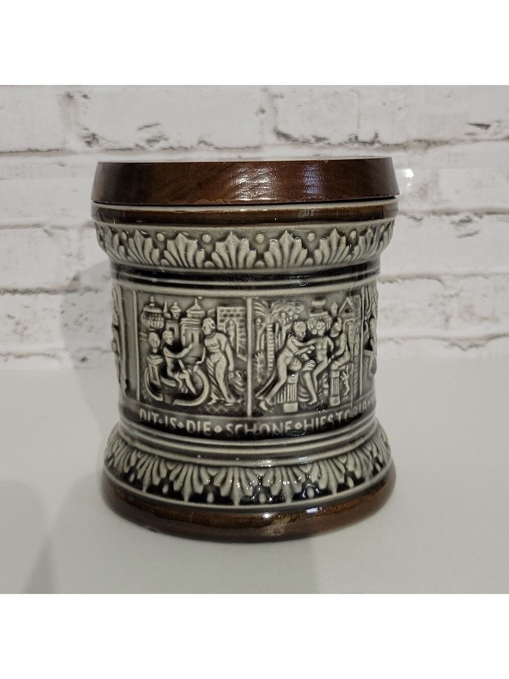 Vintage Marzi And Remy Ceramic Humidor Canister, With Walnut Lid
